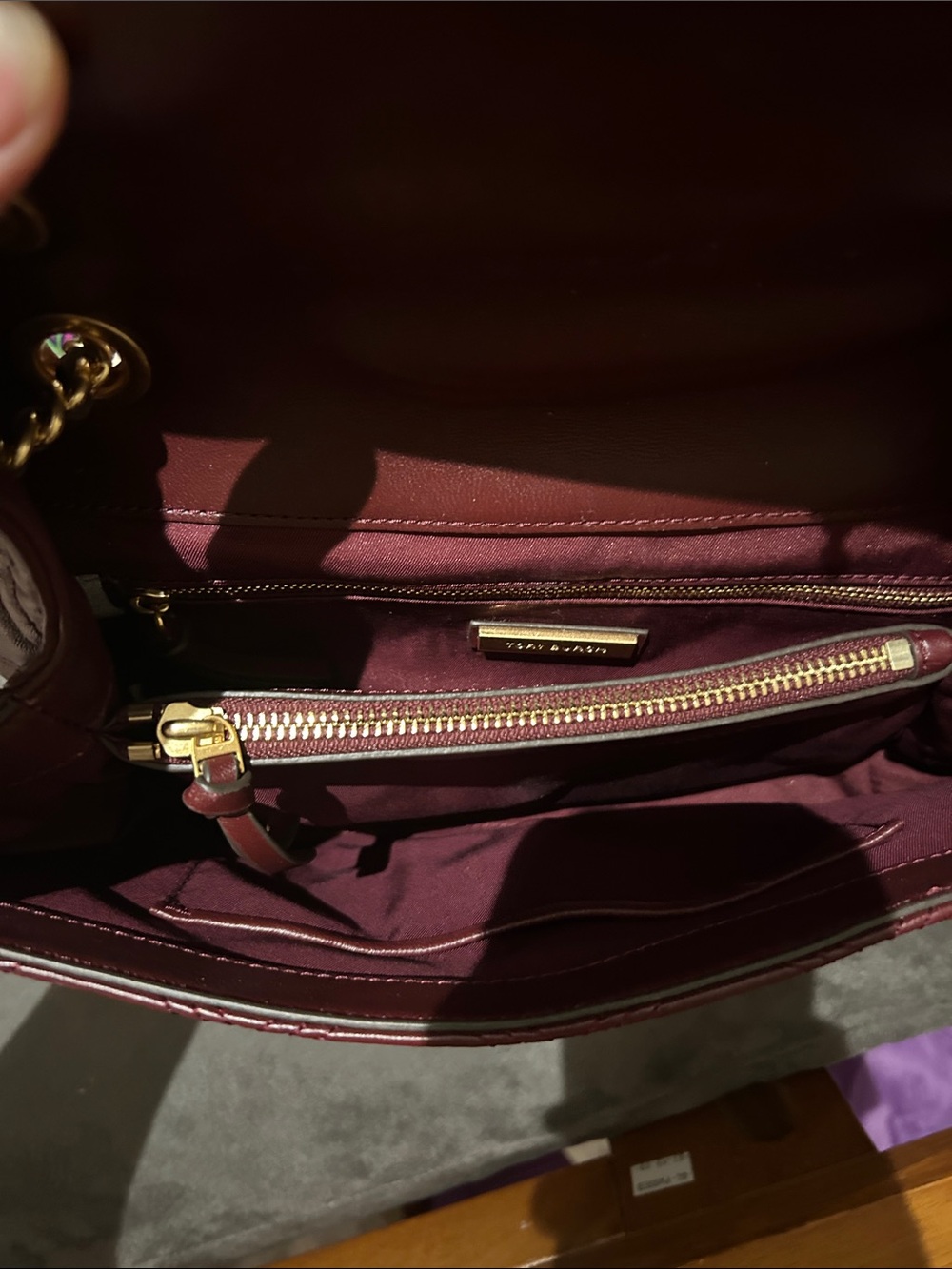 Tory Burch Quilted Leather Shoulder Bag and Wallet - Plum with Gold Hardware - Picture 6 of 7